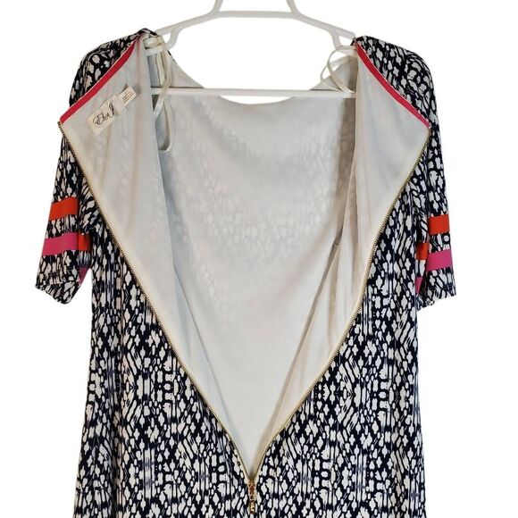 Eliza J Short Sleeve Abstract Navy and White Print Dress Color Block Pink Size 8 - Picture 13 of 14